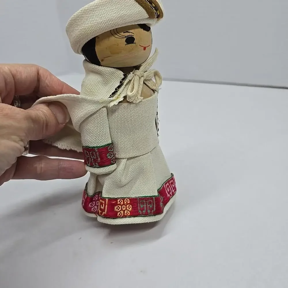 Chinese Ethnic 6" Wood Doll Hand Painted Figurine Traditional Detailed Costume - Picture 8 of 11